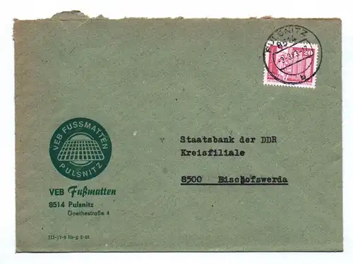 Brief VEB Fußmatten Pulsnitz 1983 an Staatsbank der DDR