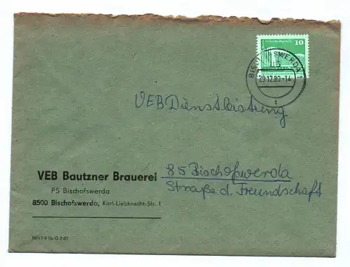 Brief VEB Bautzener Brauerei 1983 DDR PS Bischofswerda