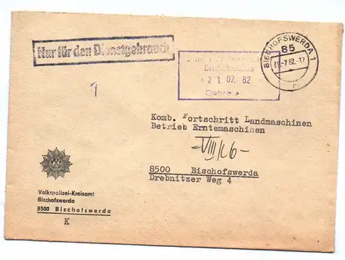 Brief Volkspolizei Kreisamt Bischofswerda 1982 DDR Nur für den Dienstgebrauch