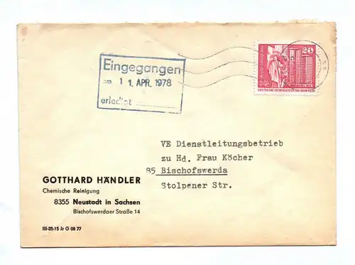 Brief 1978 DDR Gotthard Händler Chemische Reinigung Neustadt Sachsen