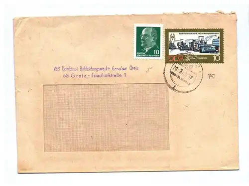 Brief VEB Kombinat Bekleidungswerke Greiz 1973 DDR