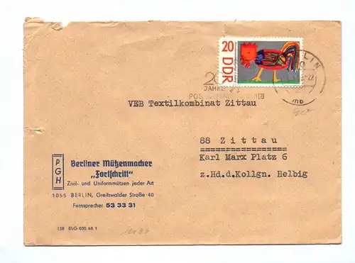 Brief PGH Berliner Mützenmacher Fortschritt 1969 DDR