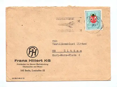 Brief 1968 DDR Fabrikation Herren Oberbekleidung Berlin