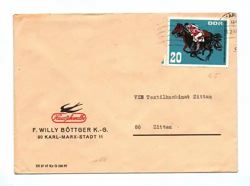 Brief Hausschwalbe Willy Böttger KG Karl Marx Stadt DDR 1968