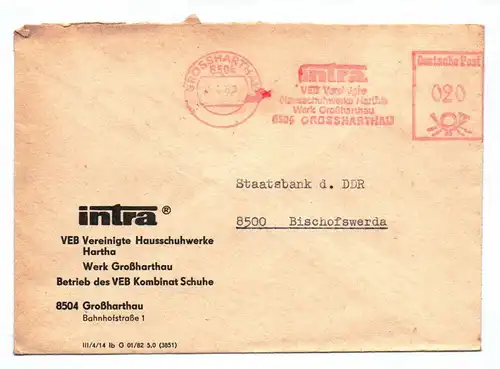 Brief intra VEB Vereinigte Hausschuhwerke Hartha 1963 DDR
