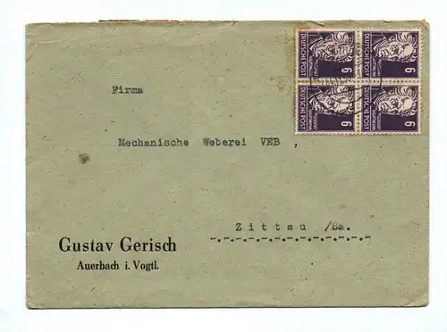 Brief 1953 DDR Gustav Gerisch Auerbach Vogtland an Mechanische Weberei VEB