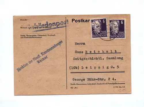 Behördenpost Direktion staatl Kunstsammlungen Weimar 1952 DDR