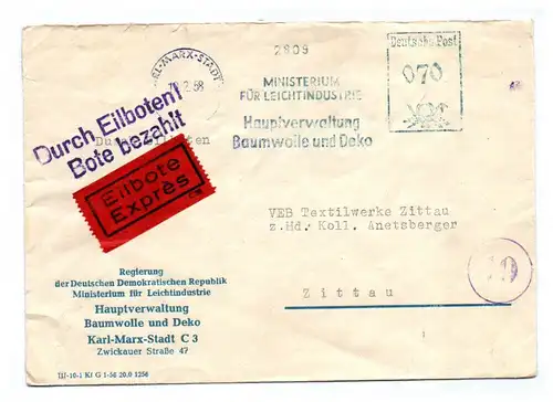 Eilbote Express 1958 Regierung DDR Ministerium Leichtindustrie