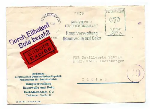 Eilbote Express 1958 Regierung DDR Ministerium Leichtindustrie 