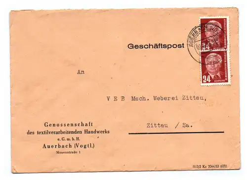 Geschäftspost DDR Genossenschaft des textilverarbeitenden Handwerks Auerbach