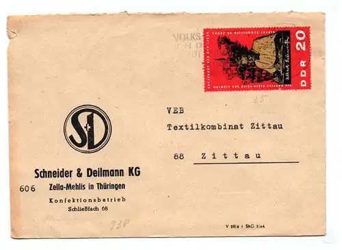 Brief Schneider Deilmann KG Zella Mehlis Thüringen DDR Konfektionsbetrieb