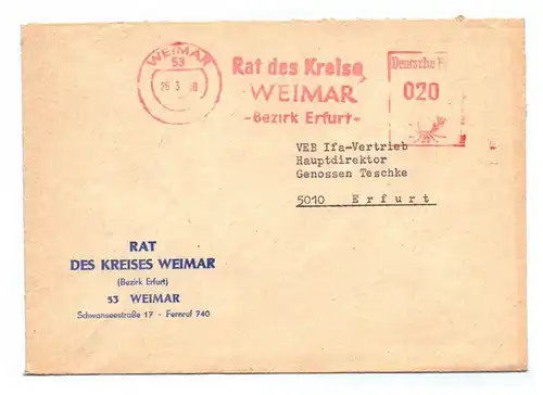 Brief Rat des Kreises Weimar Bezirk Erfurt DDR
