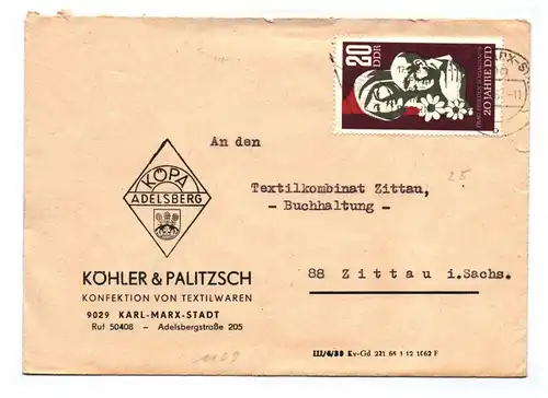 Brief Köhler Palitzsch Konfektion Textilwaren DDR Karl Marx Stadt