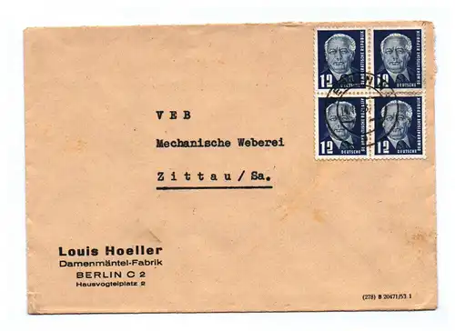 Brief Louis Hoeller Damenmäntel Fabrik Berlin DDR