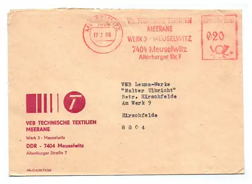 Brief VEB Technische Textilien Meerane DDR 1988