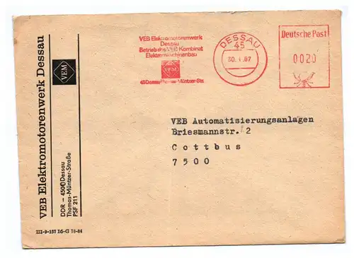 Brief VEB Elektromotorenwerk Dresden DDR 1987