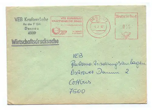 Wirtschaftsdrucksache VEB Kraftverkehr Dessau 1987 DDR