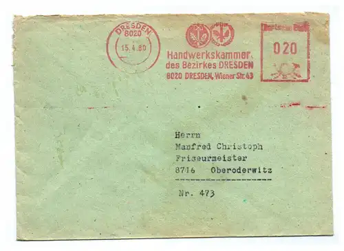 Brief Handwerkskammer des Bezirkes Dresden 1980 DDR