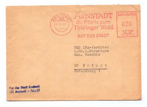Brief Rat der Stadt Arnstadt 1980 DDR Briefkuvert