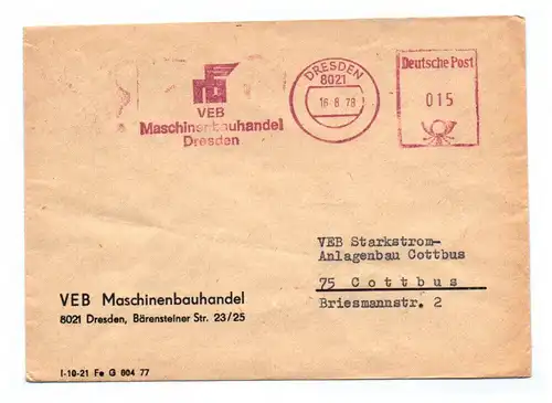Brief VEB Maschinenbauhandel Dresden DDR 1978 Briefkuvert