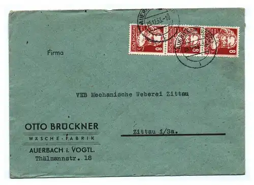 Brief DDR Otto Brückner Wäsche Fabrik Auerbach Vogtland 1953