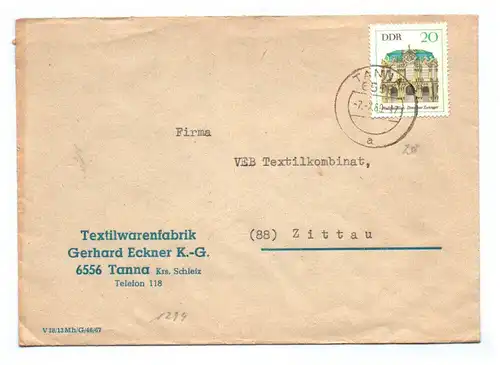 Brief DDR Textilwarenfabrik Gerhard Eckner KG Tanna 1969