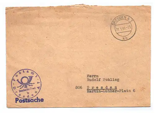 Postsache Rudolf Pohling 1966 Dresden DDR