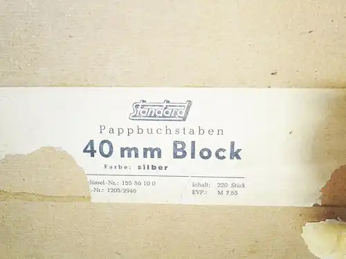 Alte Standard Papp Buchstaben 40 mm Block Farbe Silber Vintage Basteln Deko