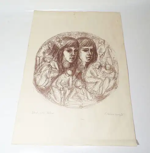 2 x DDR Grafik E Lehmann 1975 Blick ins Leben Schule Kunstdruck