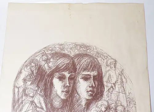 2 x DDR Grafik E Lehmann 1975 Blick ins Leben Schule Kunstdruck