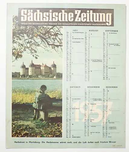 Kalender 1957 Sächsische Zeitung Wandkalender Geburtstagsgeschenk 