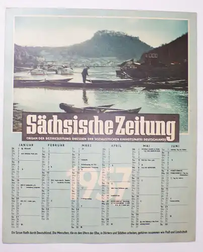 Kalender 1957 Sächsische Zeitung Wandkalender Geburtstagsgeschenk 