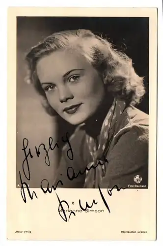 Autogramm Ak Marianne Simson Schauspielerin Ufa 1940er Ross Verlag