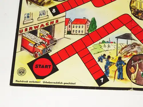 Altes Spielbrett Das lehrreiche Feuerwehrspiel Unfallverhütung Feuerwehr 1956