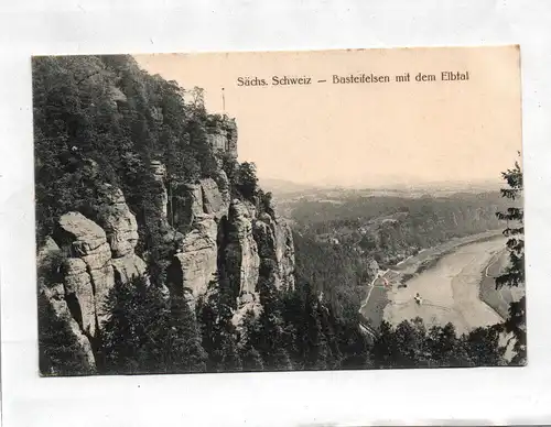 Ak Sächsische Schweiz – Basteifelsen mit dem Elbtal 1913