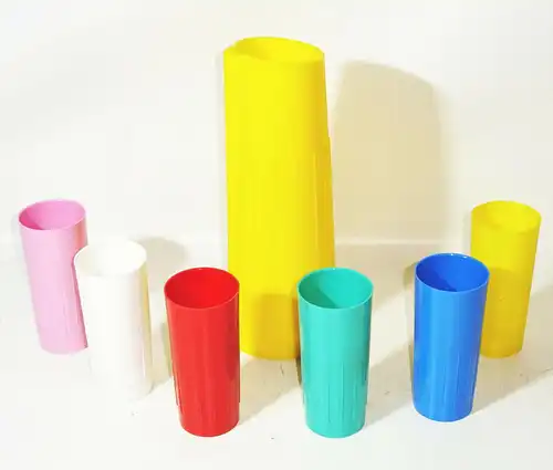 1 von 19 Saftkrug Set Plaste Krug mit je 6 Becher Retro DDR Trinkbecher Camping 