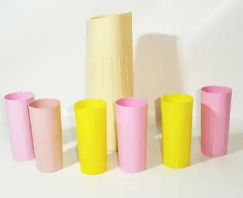 1 von 19 Saftkrug Set Plaste Krug mit je 6 Becher Retro DDR Trinkbecher Camping 