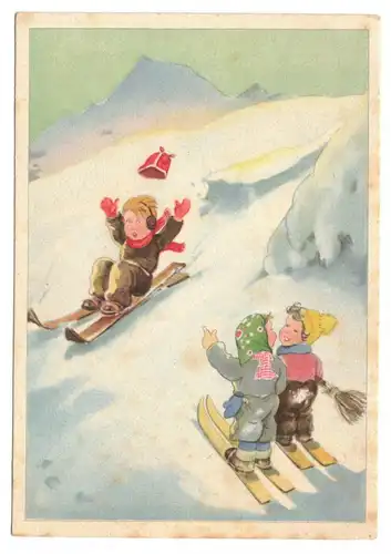 Künstler Ak Kinder beim Schlitten fahren um 1940 (A4158