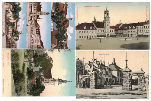 4 x Ak Königsbrück Wache und Post Marktplatz Kirche um 1909 ! (A4151