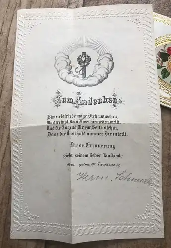 Alter Taufbrief zum Andenken Schmuckpapier Taufe um 1900