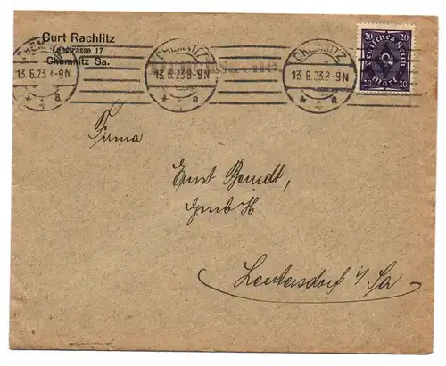 Brief Curt Rachlitz Chemnitz Sachsen DR 1923