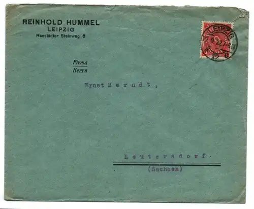 Brief Reinhold Hummel Leipzig nach Leutersdorf Sachsen 1922