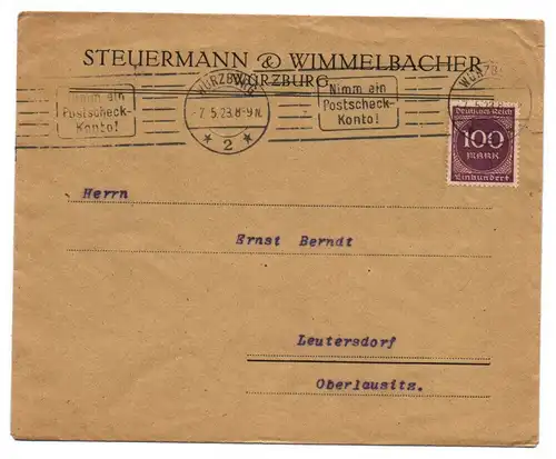 Brief Steuermann Wimmelbacher 1923 Würzberg