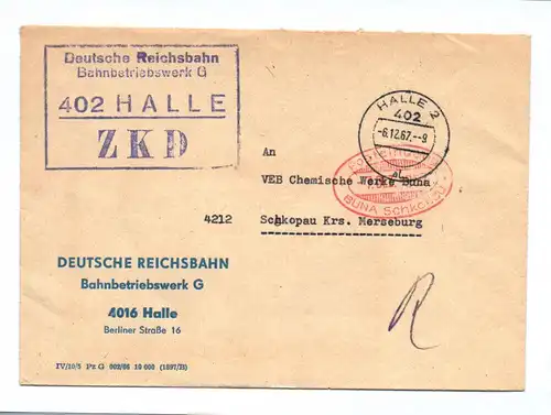 Brief ZKD Deutsche Reichsbahn Bahnbetriebswerk G Halle 1967