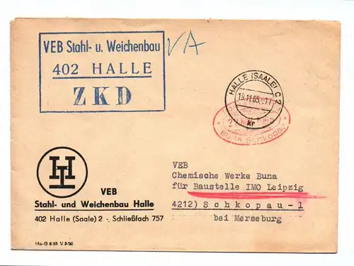 Brief VEB Stahl Weichenbau Halle Saale ZKD 1965