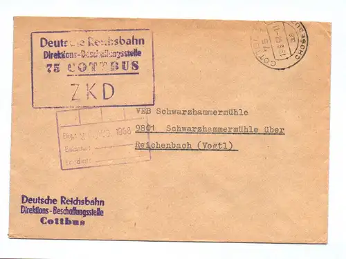 Brief Deutsche Reichsbahn ZKD Cottbus 1968