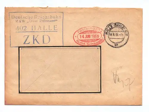 Brief Deutsche Reichsbahn Ernst Thälmann Halle ZKD 1966
