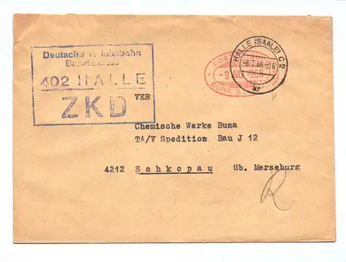Deutsche Reichsbahn Brief ZKD 1966 Bezirkskasse Halle VEB