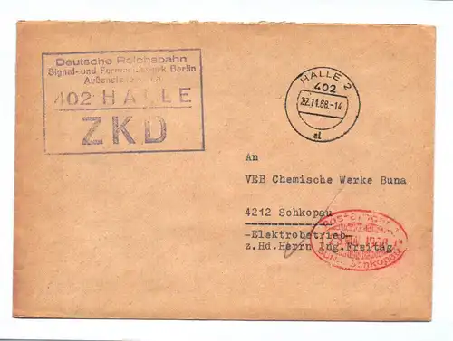 Brief Halle ZKD 1968 Deutsche Reichsbahn Signal und Fernmeldewerk