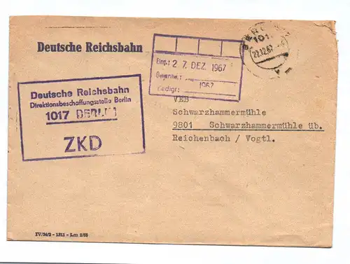 ZKD Brief Deutsche Reichsbahn Direktionsbeschaffungsstelle Berlin 1967